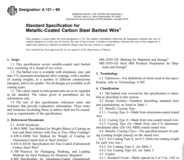 Astm  A 121 – 99 pdf free download