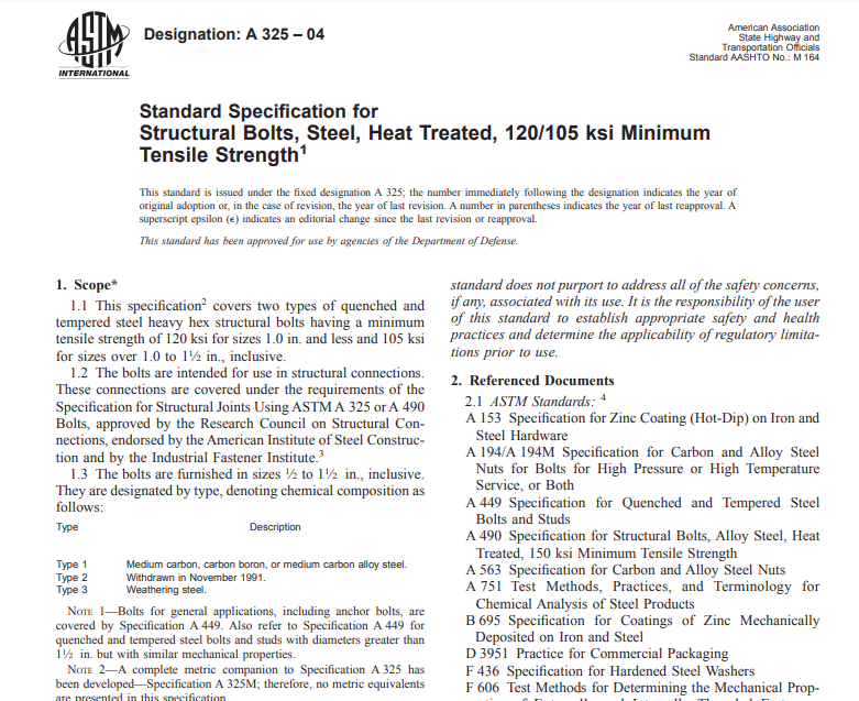 Astm A 325 – 04 pdf free download