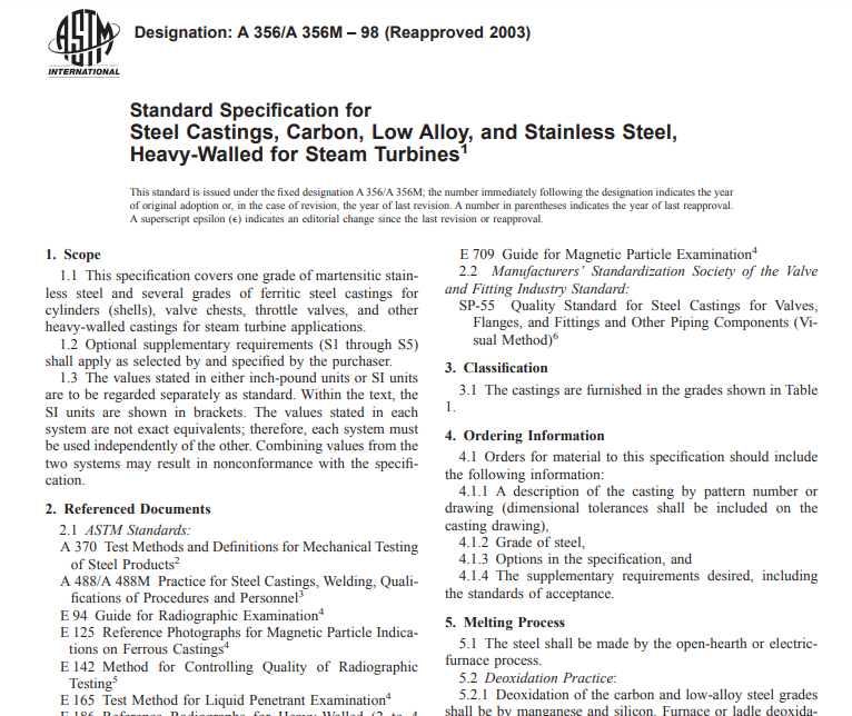 Astm A 356 A 356M – 98 (Reapproved 2003) pdf free download