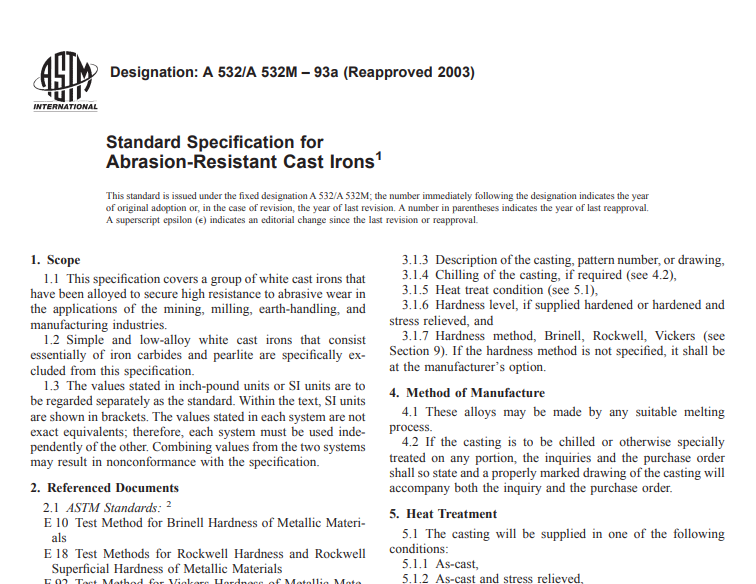 Astm A 532/A 532M – 93a (Reapproved 2003) pdf free download