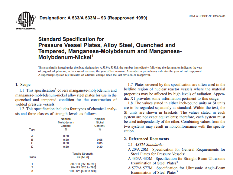 Astm A 533/A 533M – 93 (Reapproved 1999) pdf free download