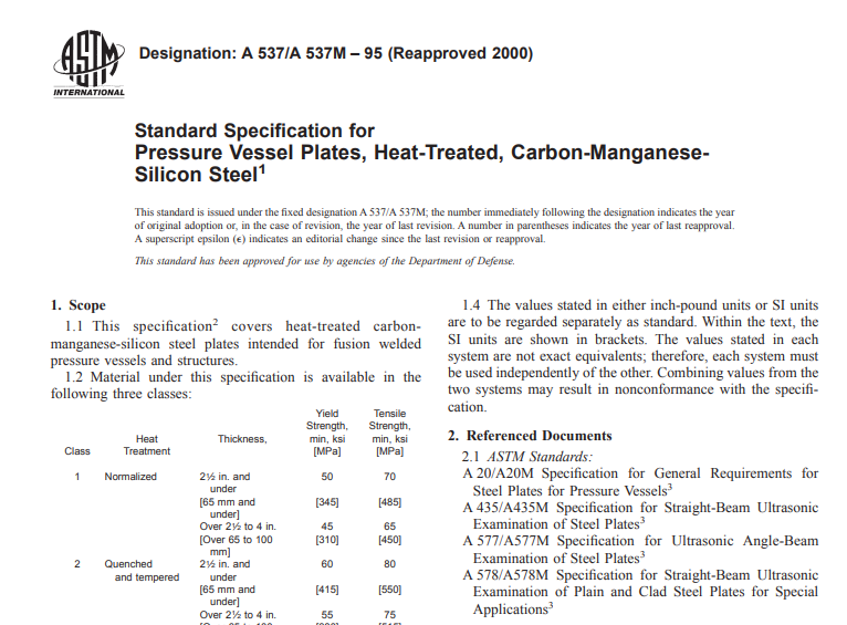 Astm A 537 A 537M – 95 (Reapproved 2000) pdf free