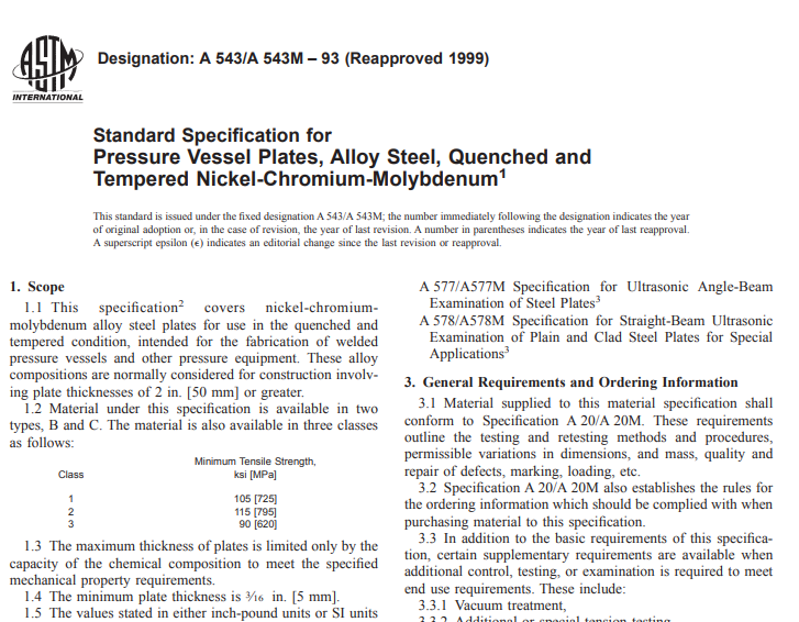 Astm A 543/A 543M – 93 (Reapproved 1999) pdf free download