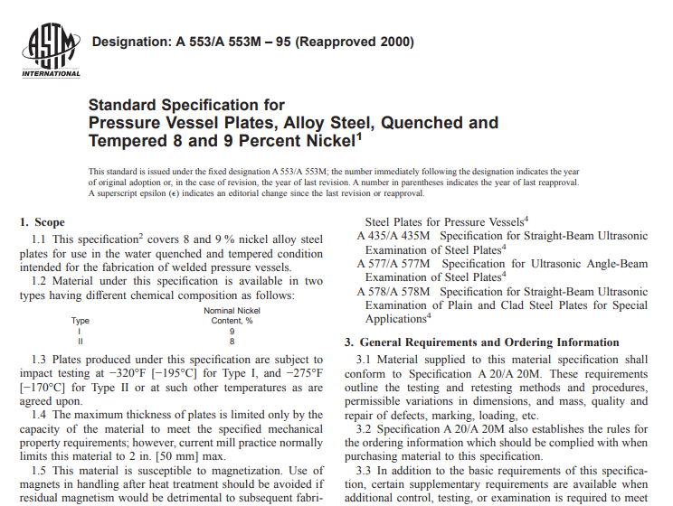 Astm A 553/A 553M – 95 (Reapproved 2000) pdf free download