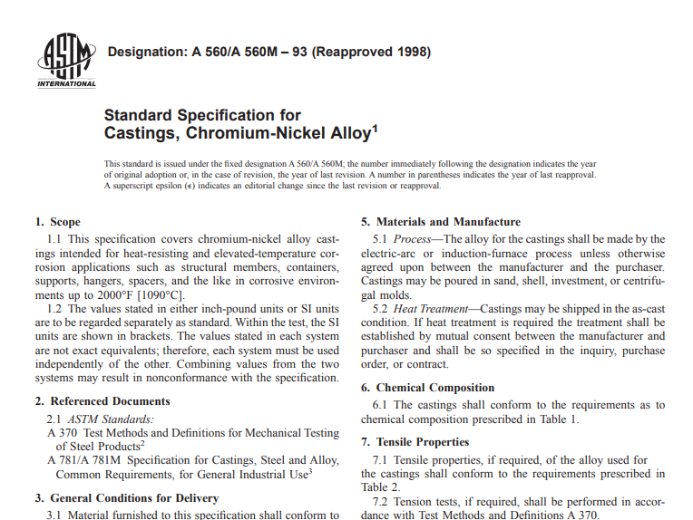 Astm A 560 A 560M – 93 (Reapproved 1998) pdf free