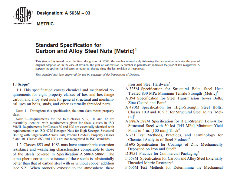 Astm A 563M – 03 pdf free download