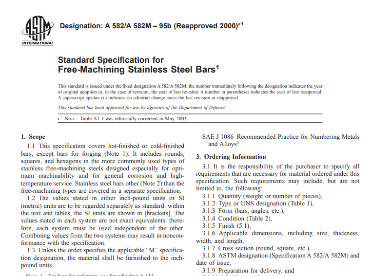 Astm A 582/A 582M – 95b (Reapproved 2000)e1 pdf free download