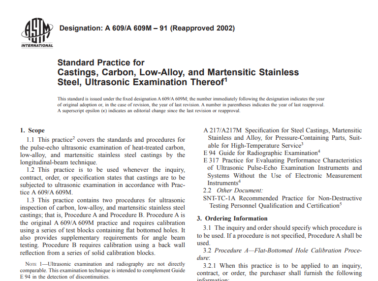 Astm A 609 A 609M – 91 (Reapproved 2002) pdf free