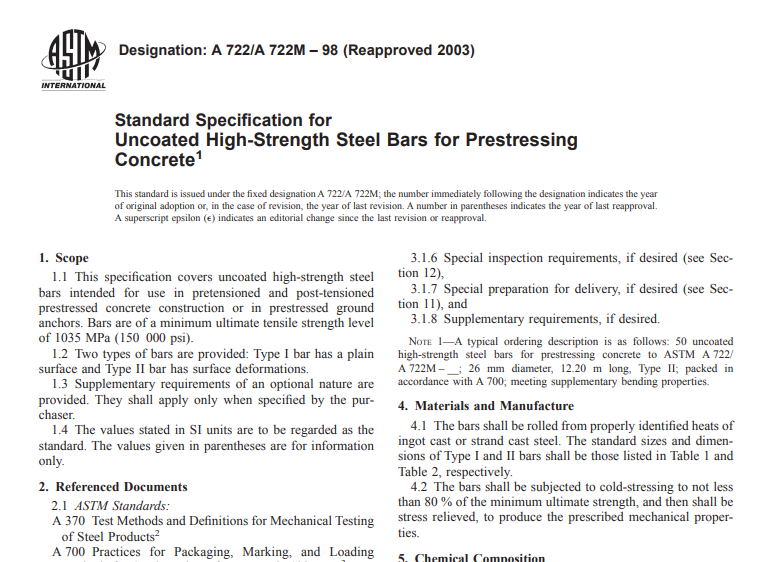 Astm A 722/A 722M – 98 (Reapproved 2003) pdf free download
