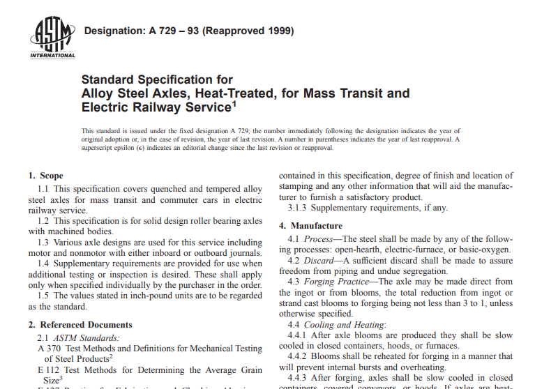 Astm A 729 – 93 (Reapproved 1999) pdf free download