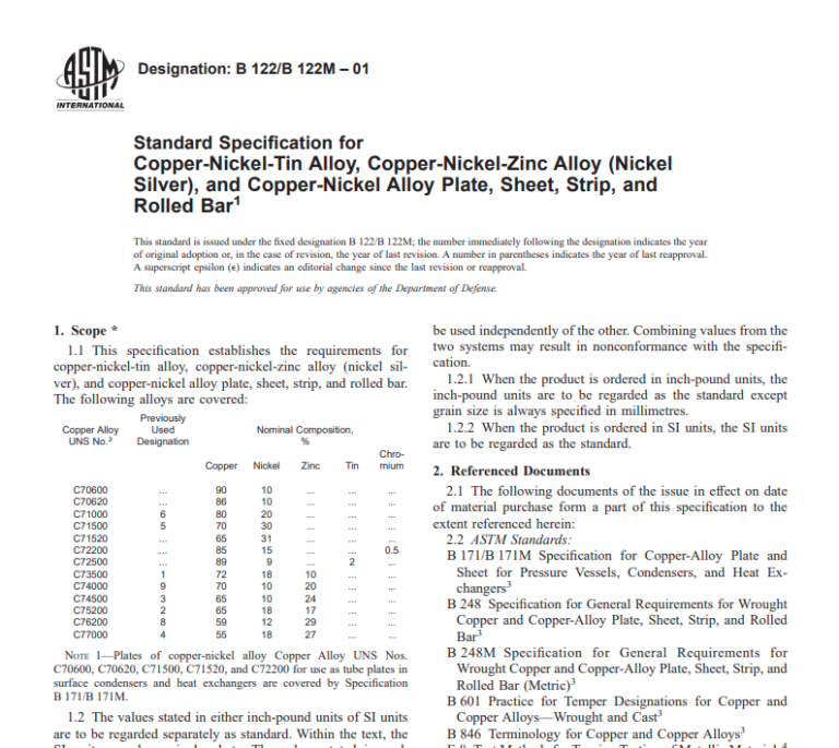 Astm B 122/B 122M – 01 Pdf Free Download