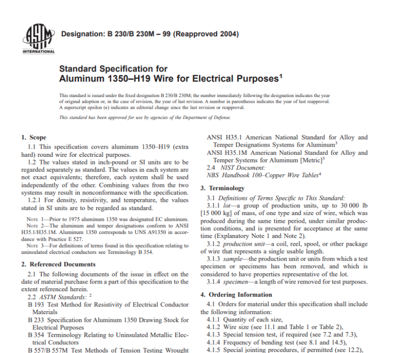 Astm B 230/B 230M – 99 (Reapproved 2004) Pdf Free Download