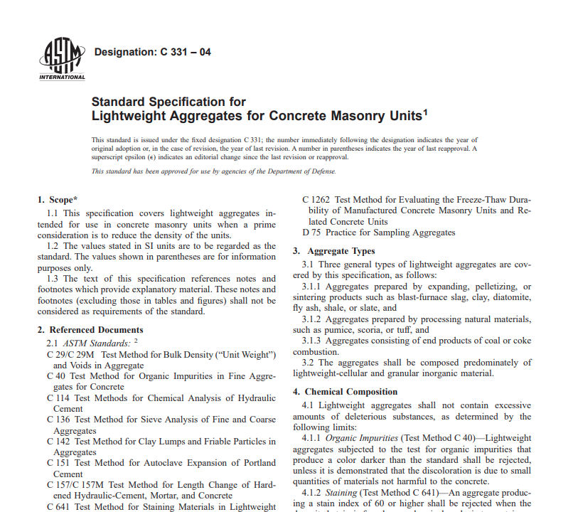 Astm C 331 – 04  pdf free download