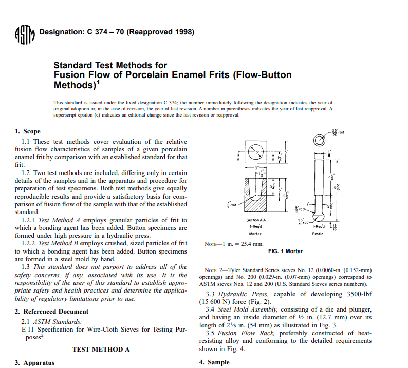 Astm C 374 – 70 (Reapproved 1998) pdf free download