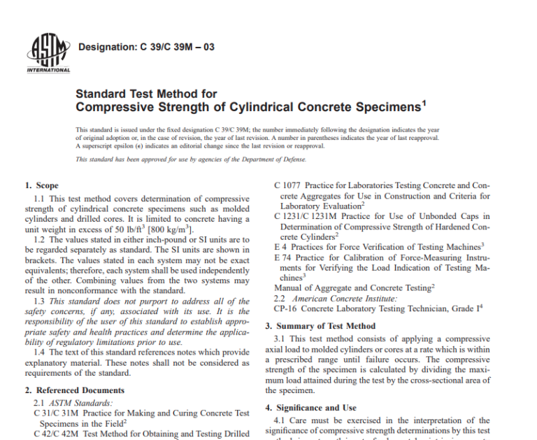 Astm C 39/C 39M – 03 Pdf free download