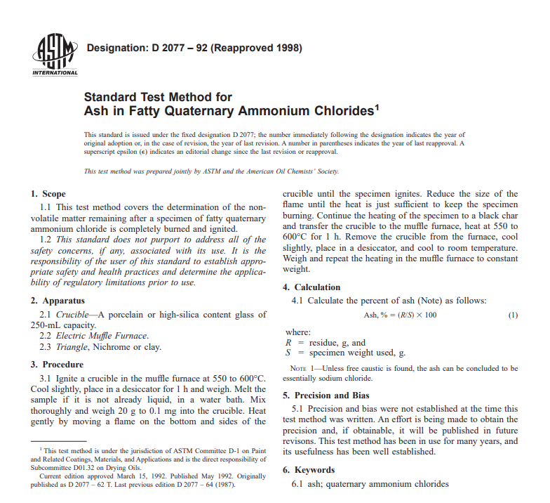 Astm D 2077 – 92 (Reapproved 1998) Pdf free download